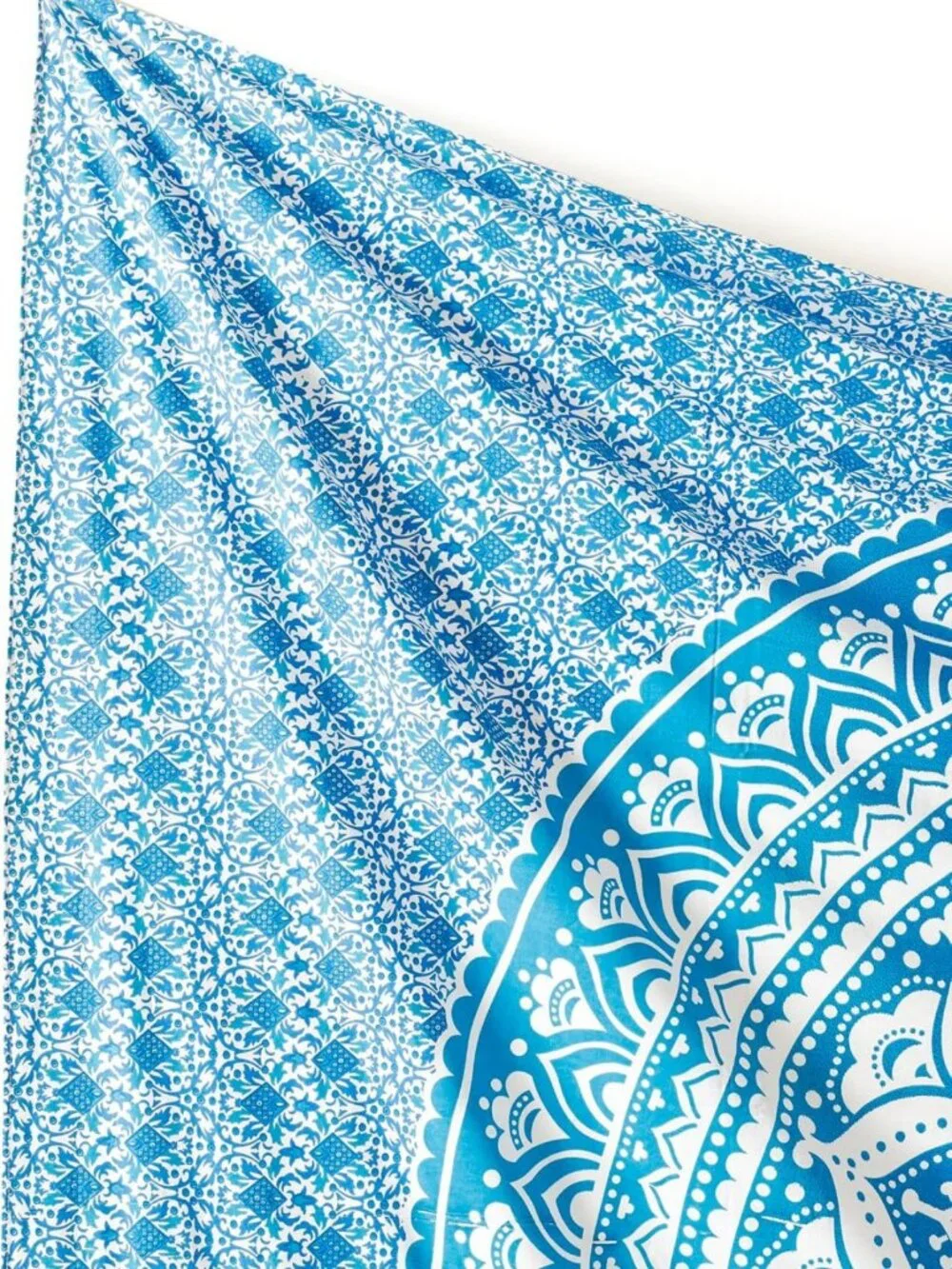 Bohemian Mandala Tapestry Wall Hanging - Hippie Decor, Blue Ombre, 90x108
